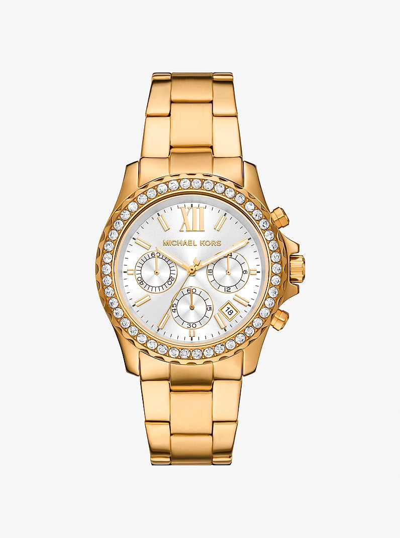 Oversized Everest Pav&eacute; Gold-Tone Watch in GOLD | Michael Kors