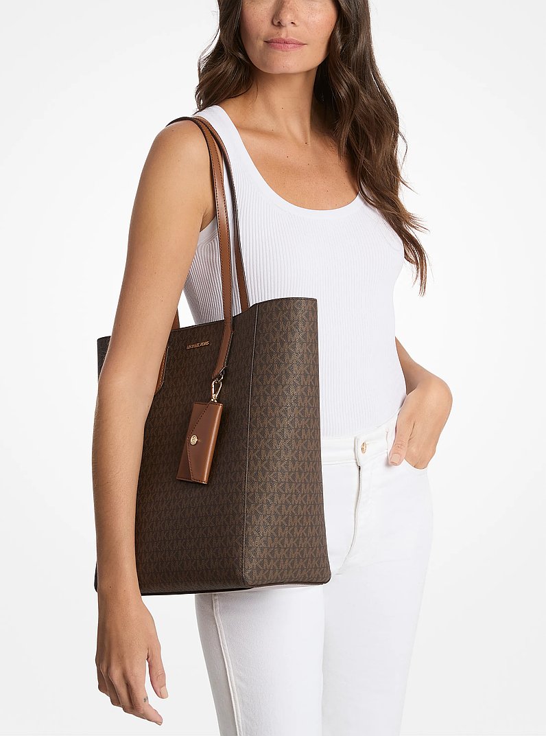 Vincent Large Signature Logo Tote Bag with Card Case in BROWN