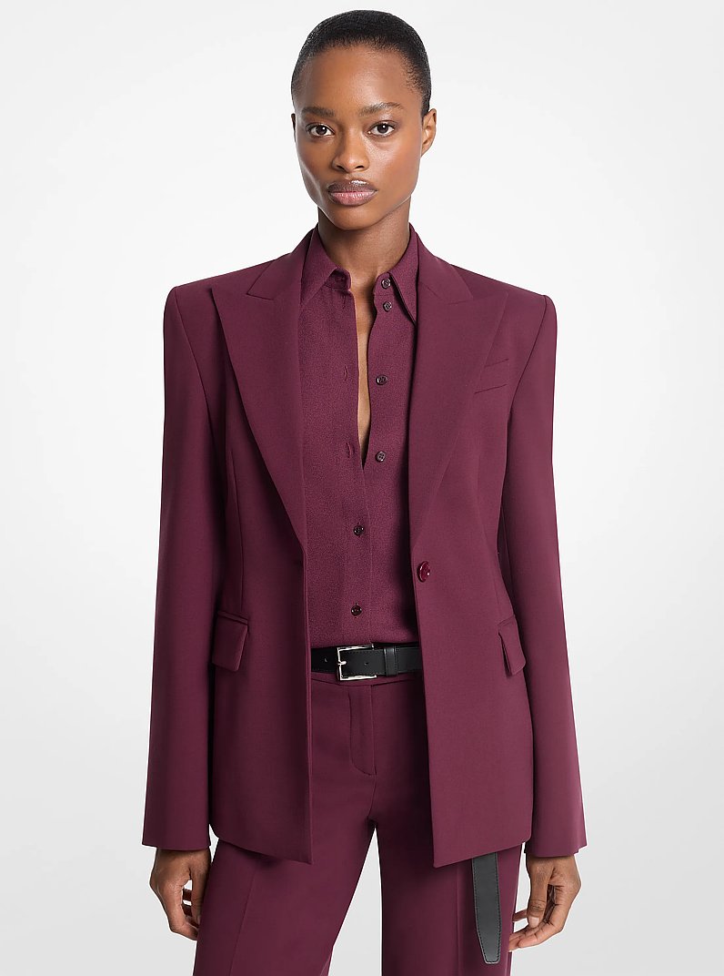 Georgie Stretch Wool Crepe Blazer in WINE | Michael Kors