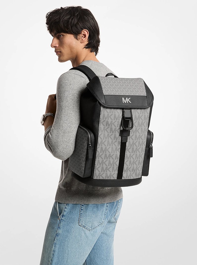 Cooper Medium Signature Logo City Backpack in PG/BLK MUL | Michael Kors