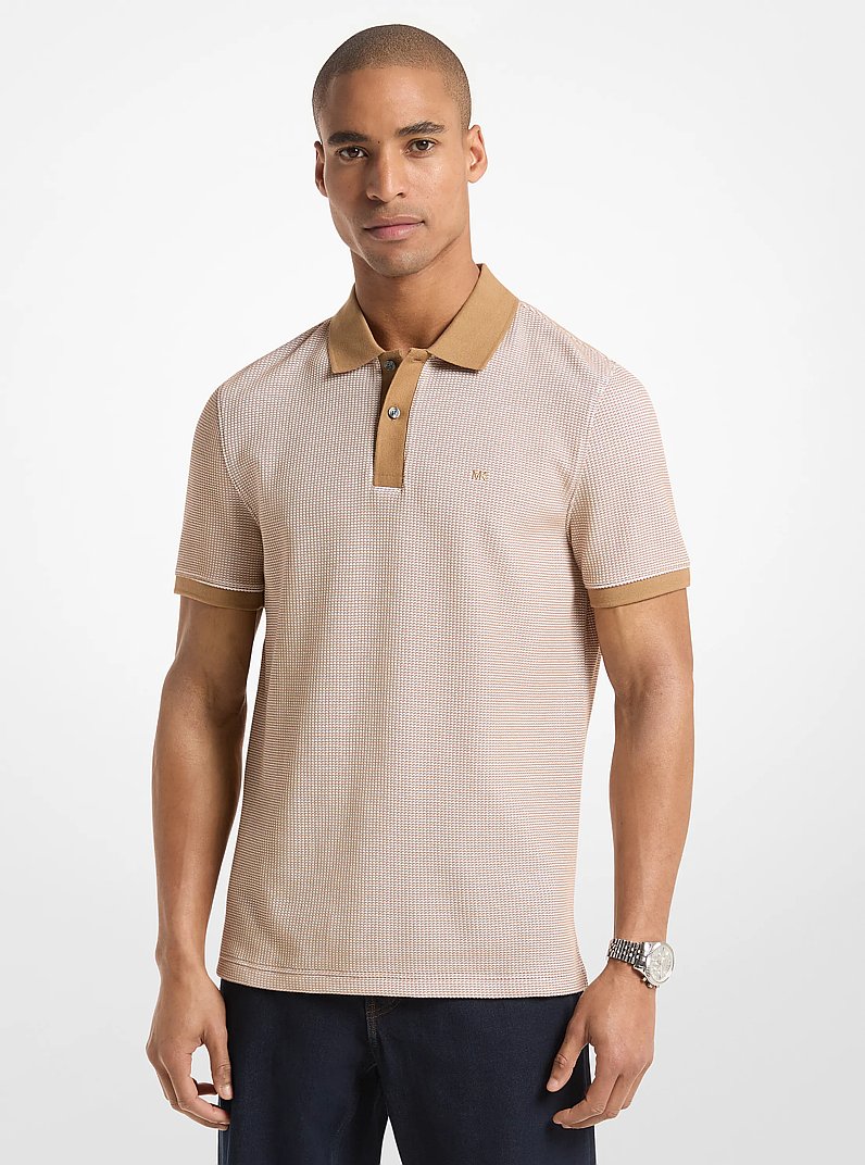Waffle Stretch Cotton Polo Shirt in DARK CAMEL | Michael Kors