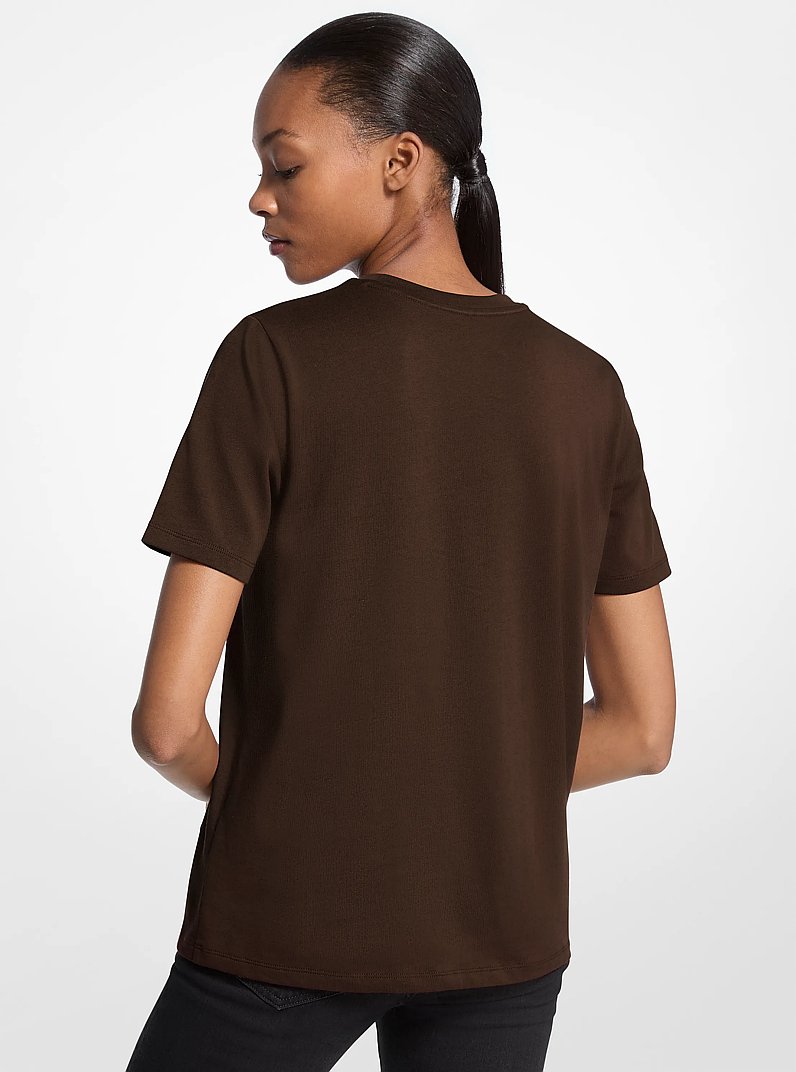 Studded Logo Charm Organic Cotton Jersey T-Shirt in CHOCOLATE | Michael Kors