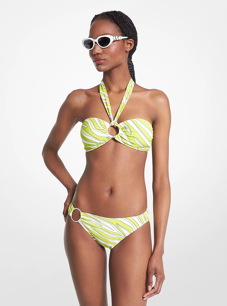 Zebra Print Halter Bikini Top in BRT LIMEADE | Michael Kors