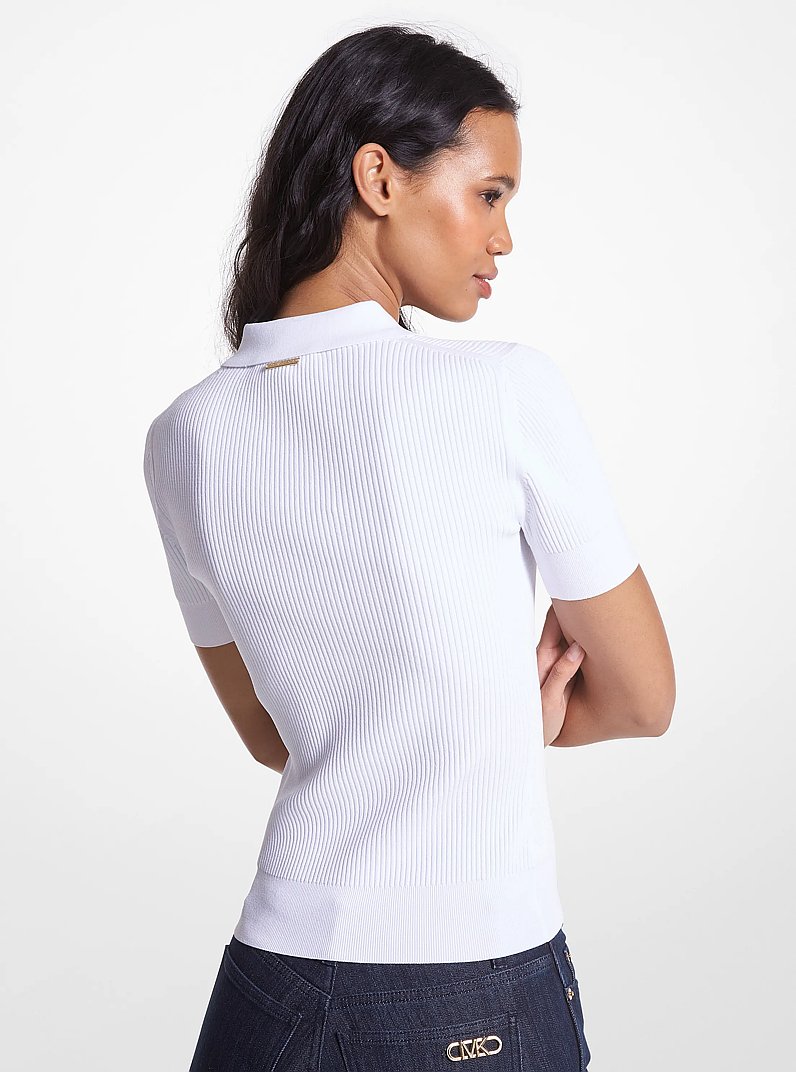 Ribbed Stretch Knit Polo Shirt in WHITE | Michael Kors
