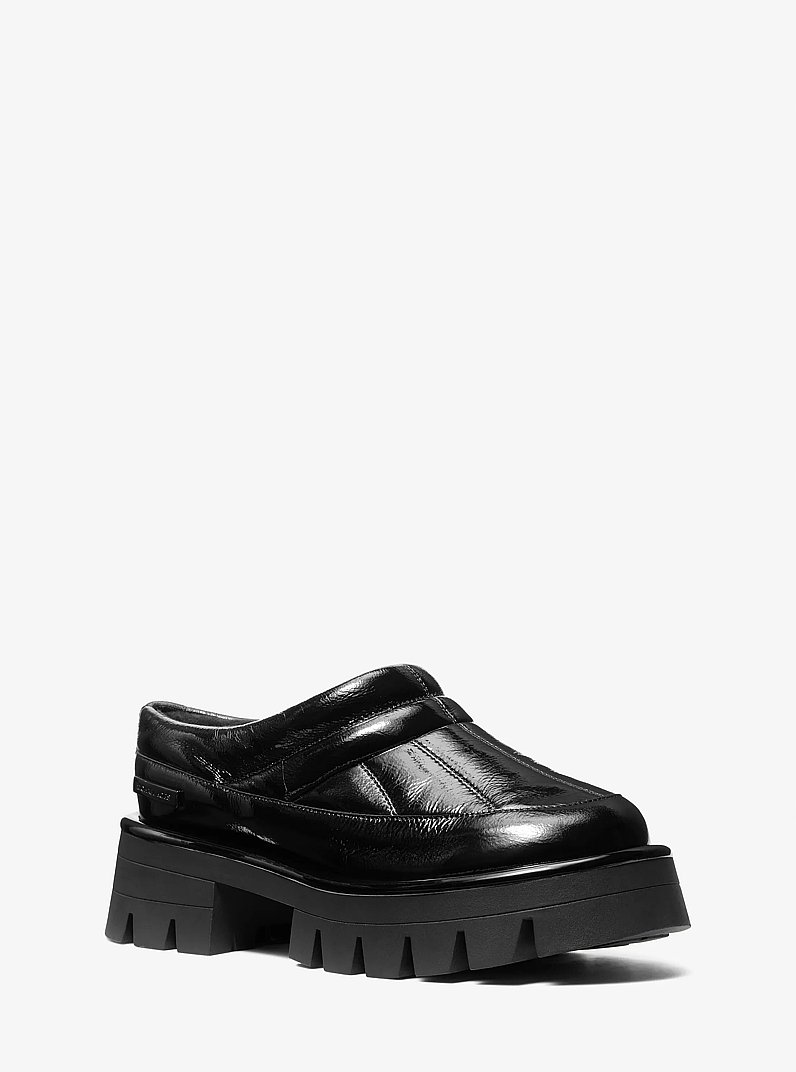 Pantoufle Barton en cuir verni craquel&eacute; in NOIR | Michael Kors