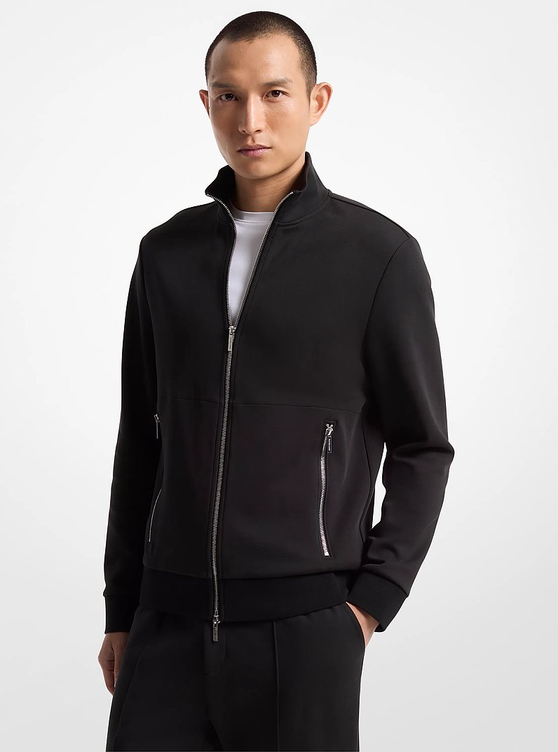 Stretch Cotton Mock Neck Jacket in BLACK | Michael Kors