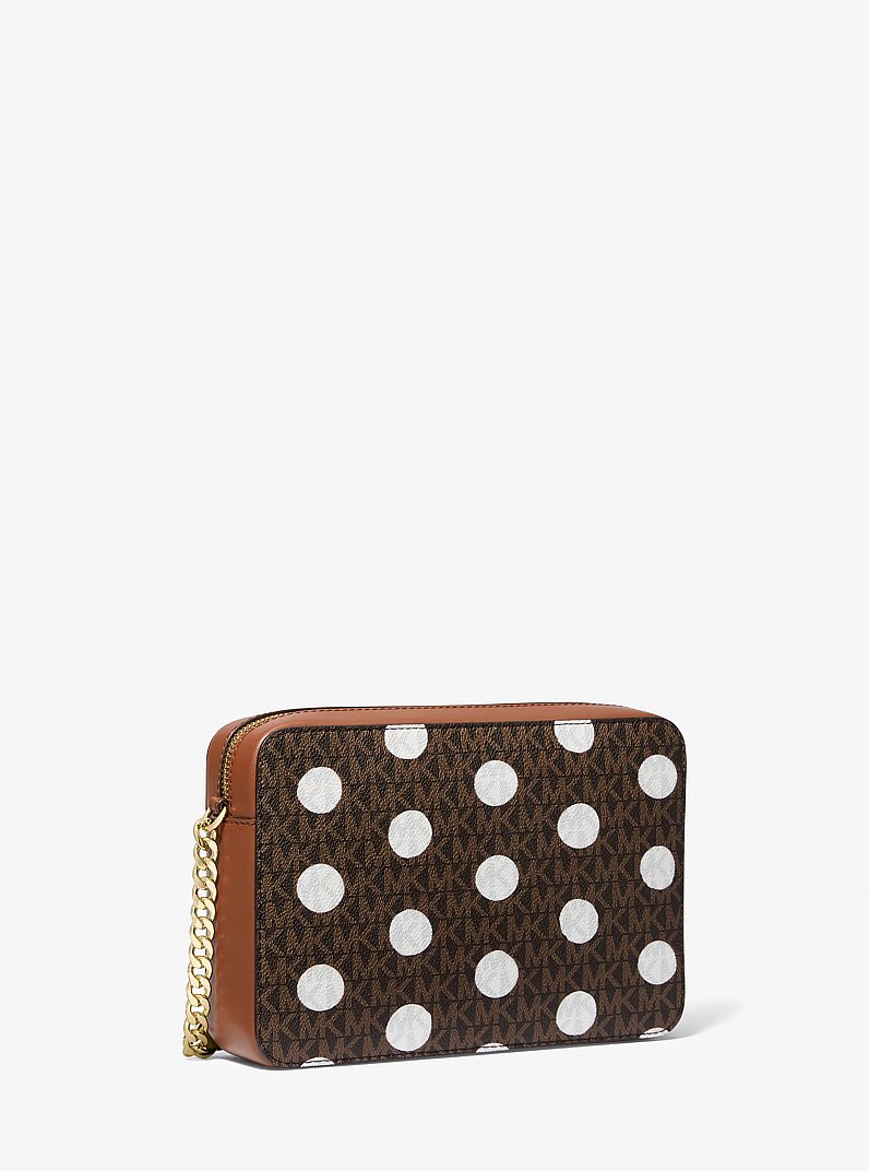 Jet Set Large Polka Dot Signature Logo Crossbody Bag in LUGGAGE | Michael Kors