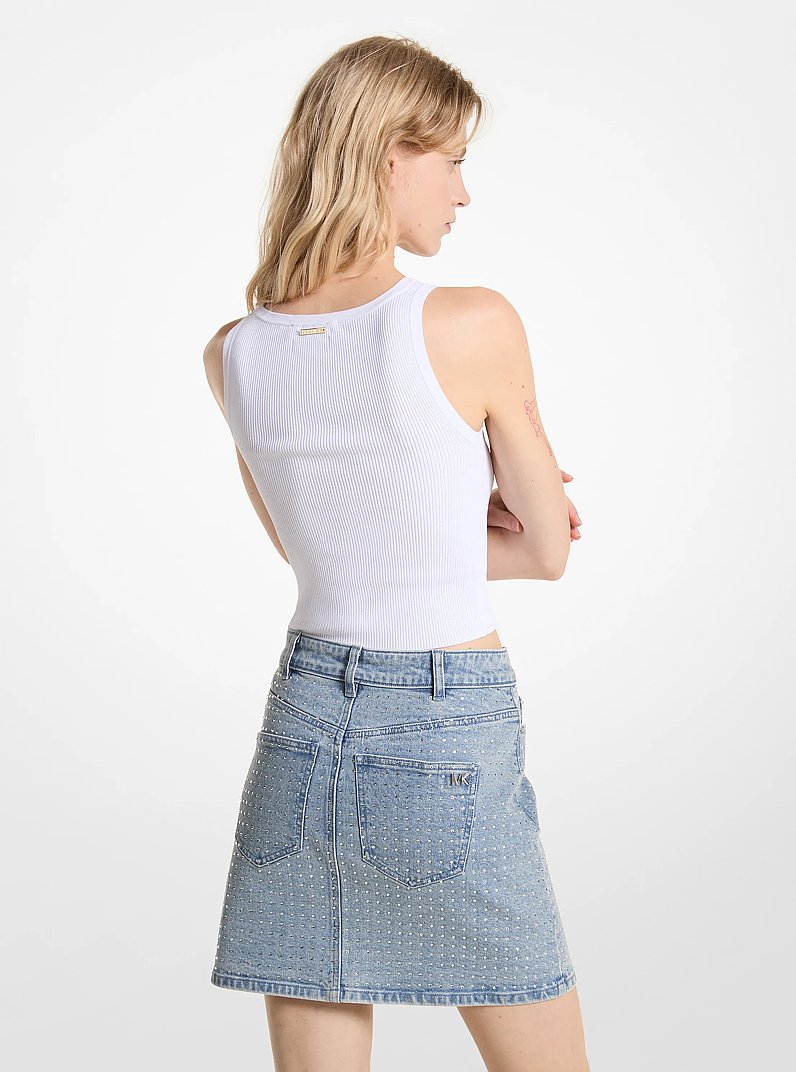 Crystal Embellished Washed Denim Mini Skirt in SUNFADE WASH | Michael Kors