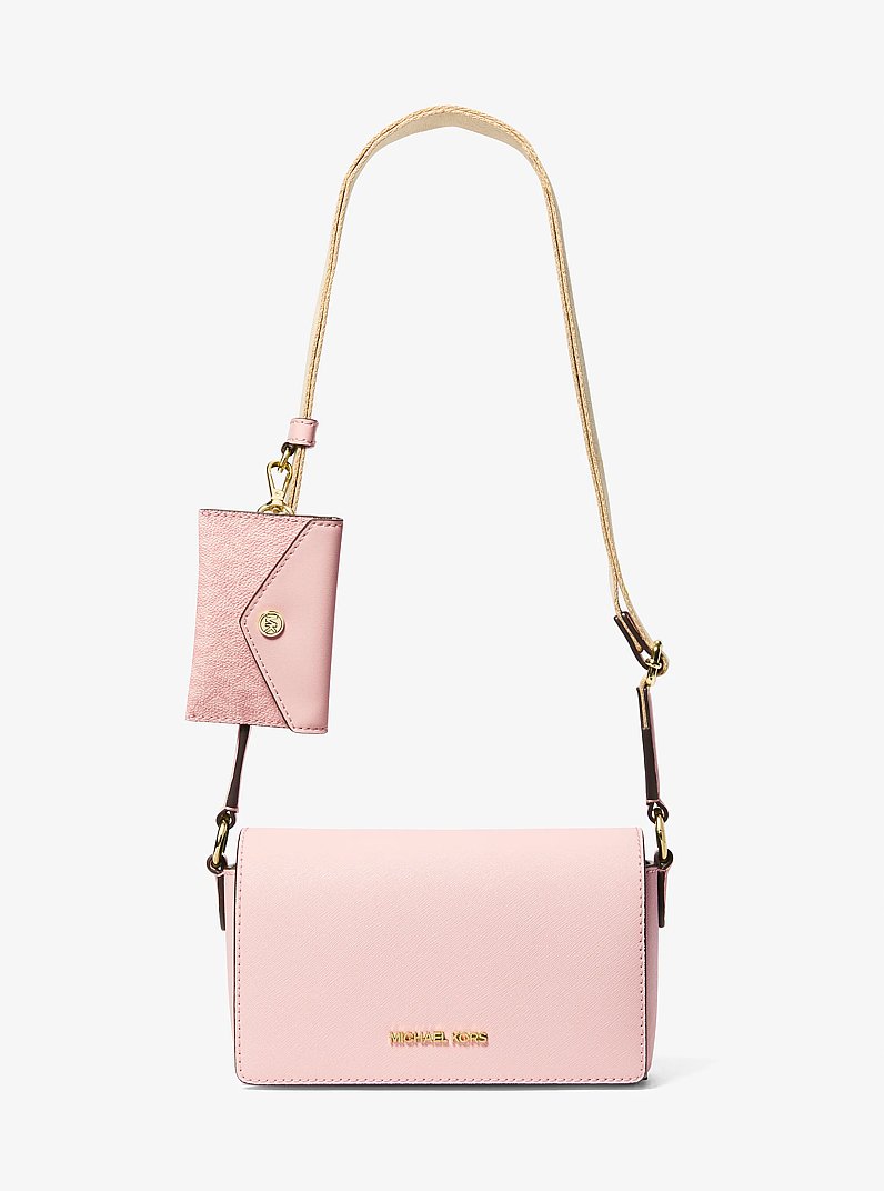Borsa a tracolla Vincent piccola in pelle Saffiano con porta carte di credito con logo