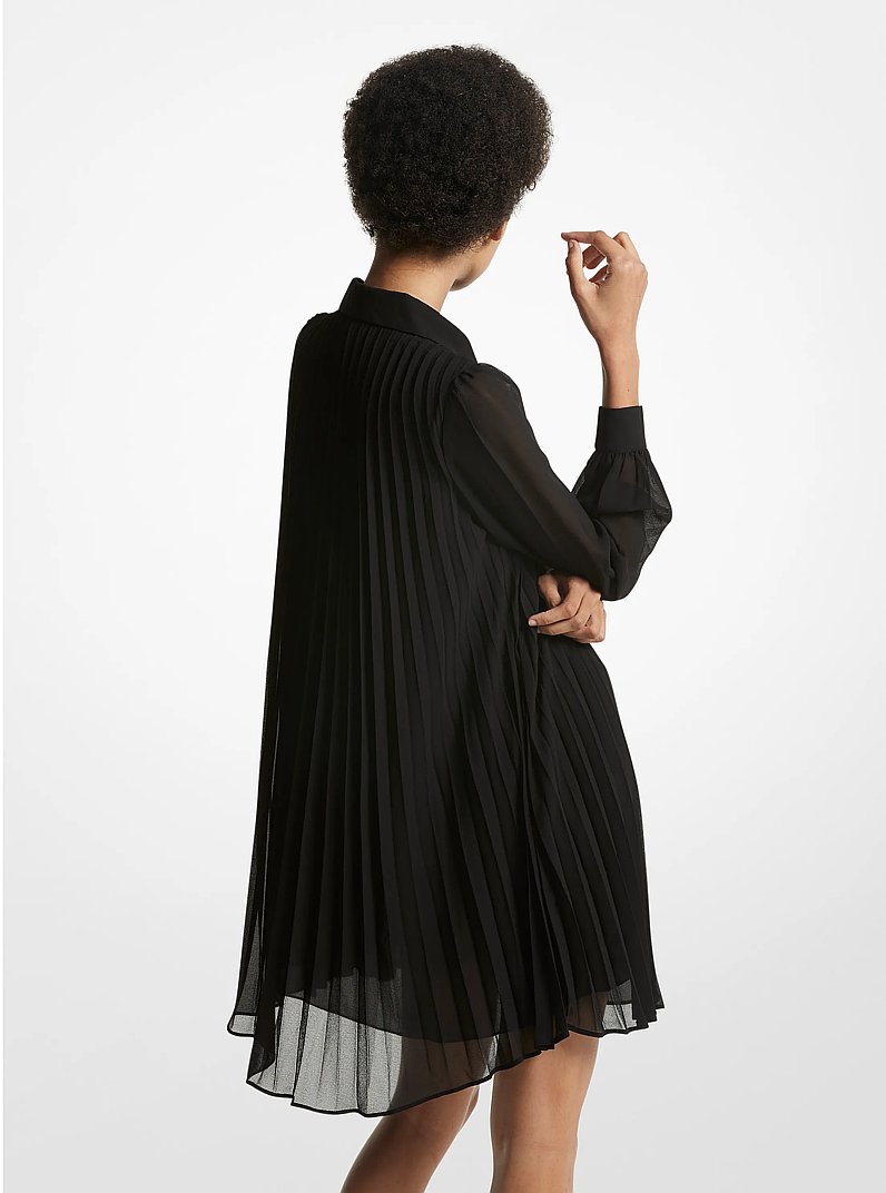 Georgette Pleated Shirtdress in BLACK | Michael Kors