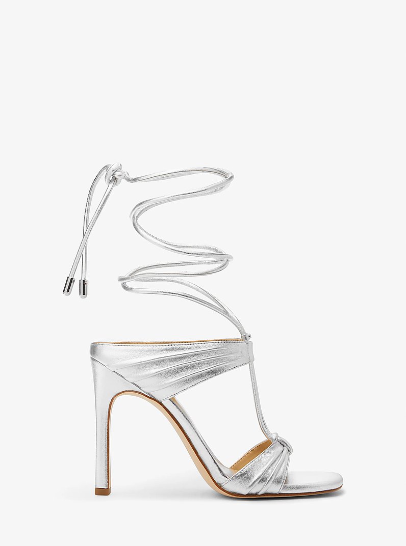 Gabriella Metallic Leather Lace-Up Sandal in SILVER | Michael Kors