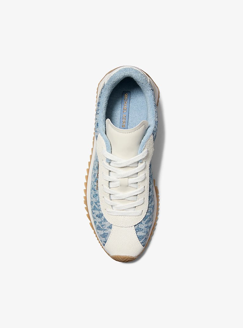 Zapatilla Rhodes de piel y denim con estampado de logotipos in BLANCO/ROSA INTENSO | Michael Kors