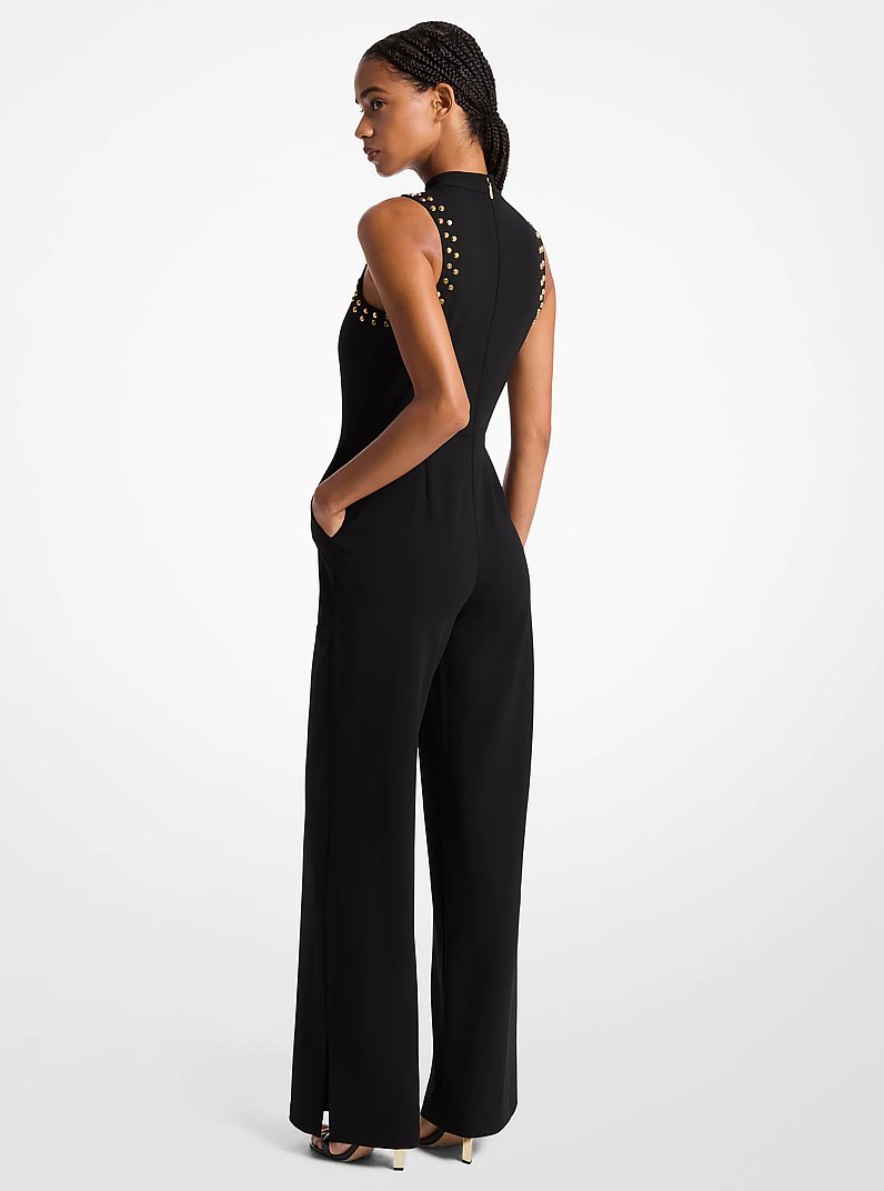 Astor Stud Crepe Jumpsuit in BLACK | Michael Kors