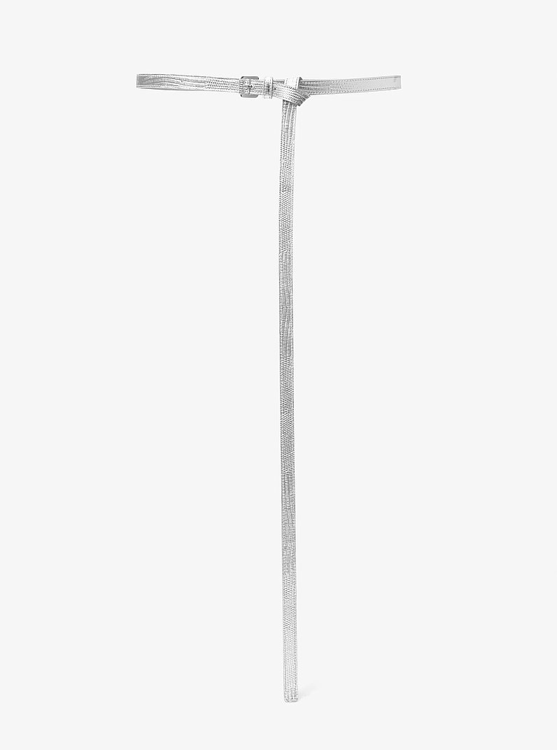 Carolyn Metallic Lizard Embossed Leather Belt in SILVER | Michael Kors