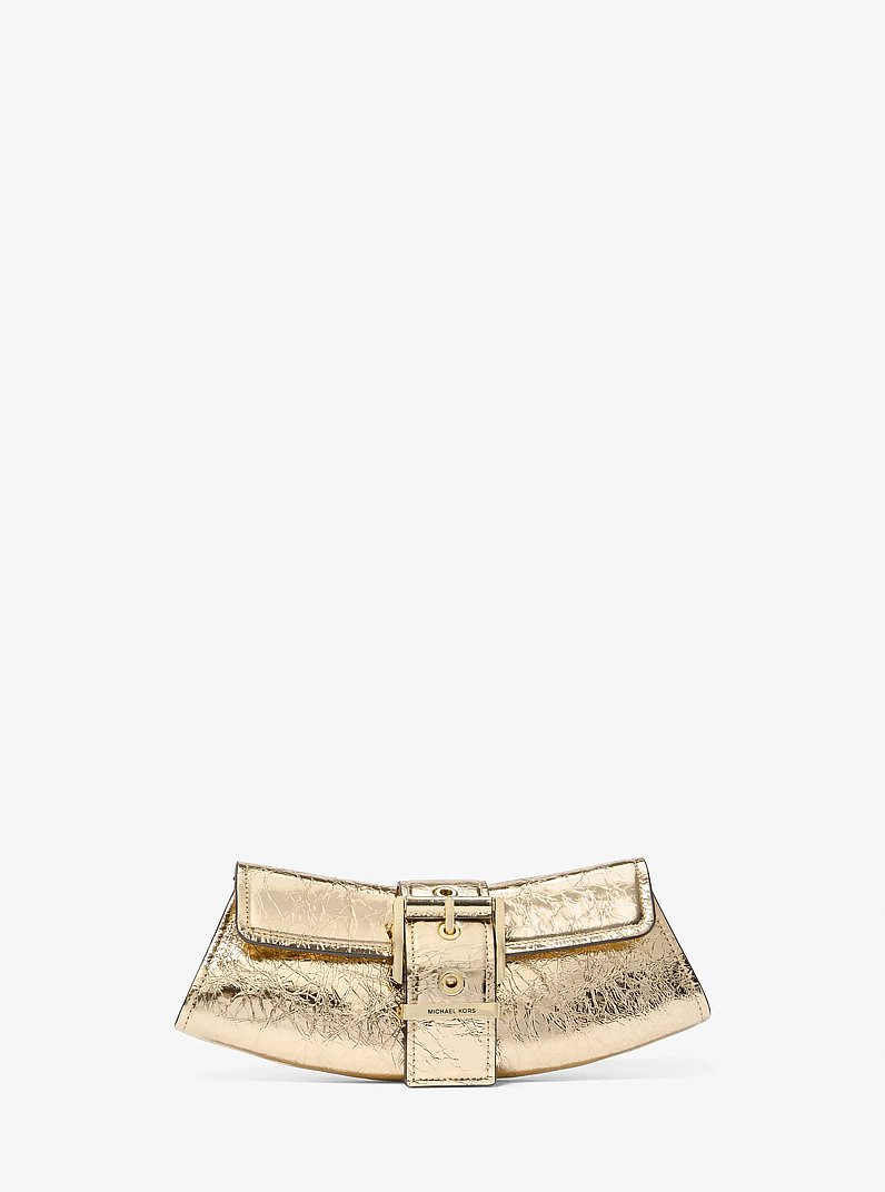 Colby Small Crackled Metallic Leather Convertible Clutch in PALE GOLD | Michael Kors