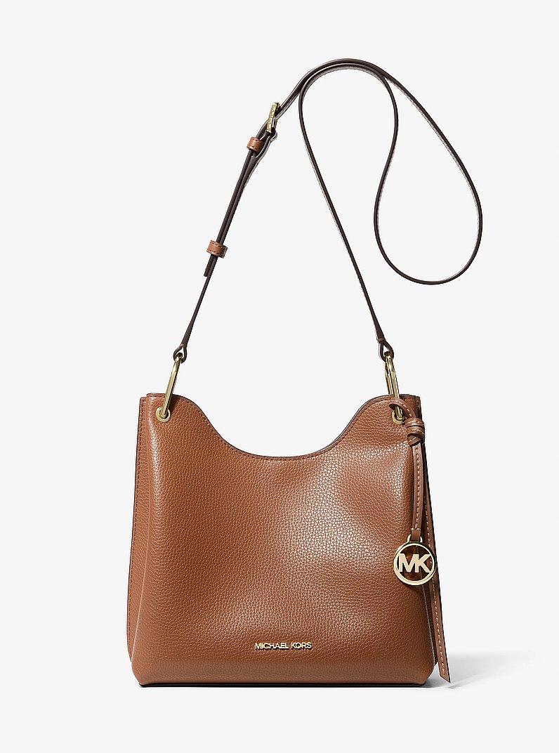 Joan Large Pebbled Leather Slouchy Messenger Bag in LUGGAGE | Michael Kors