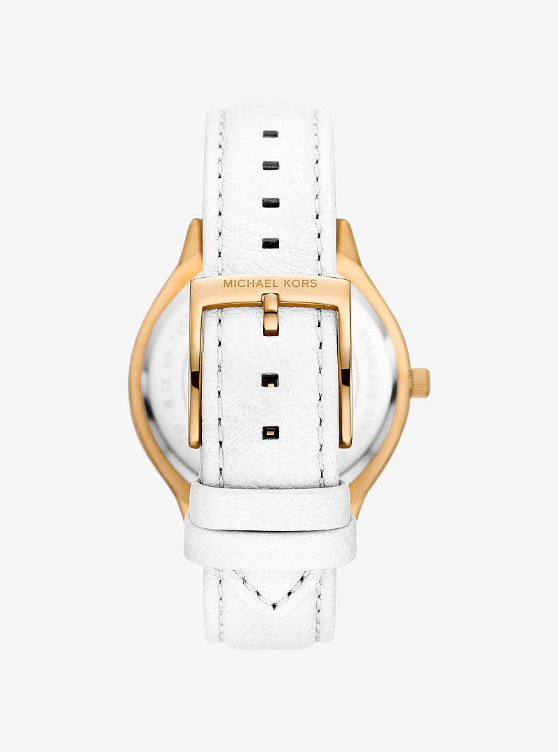 Slim Runway Gold-Tone and Leather Watch in OPTIC WHITE | Michael Kors
