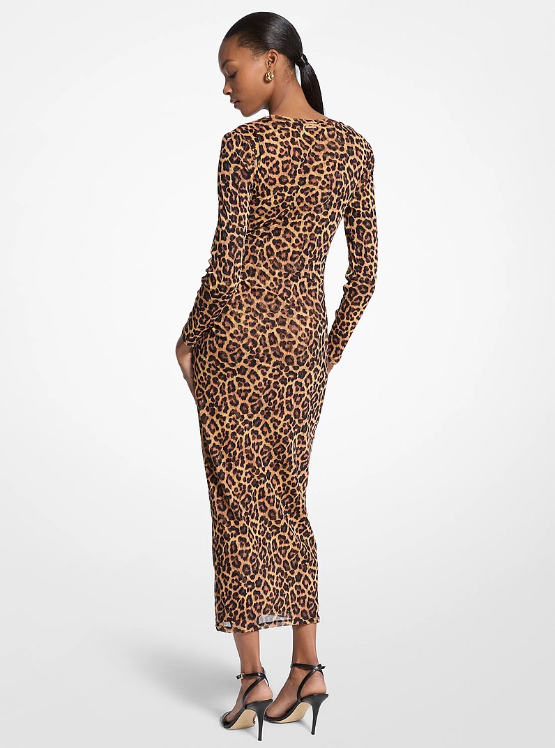 Robe mi-longue en maille de nylon &agrave; imprim&eacute; l&eacute;opard in CARAMEL &Eacute;COSSAIS | Michael Kors