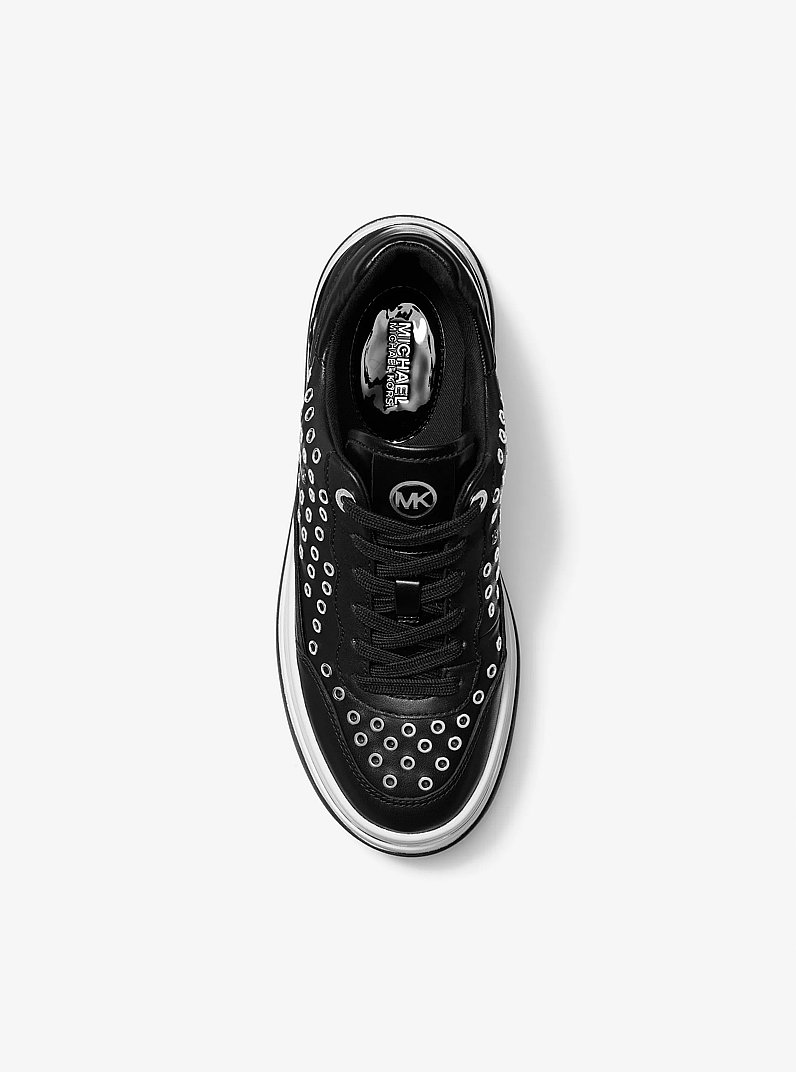 Hayes Grommeted Leather Platform Sneaker in BLACK | Michael Kors