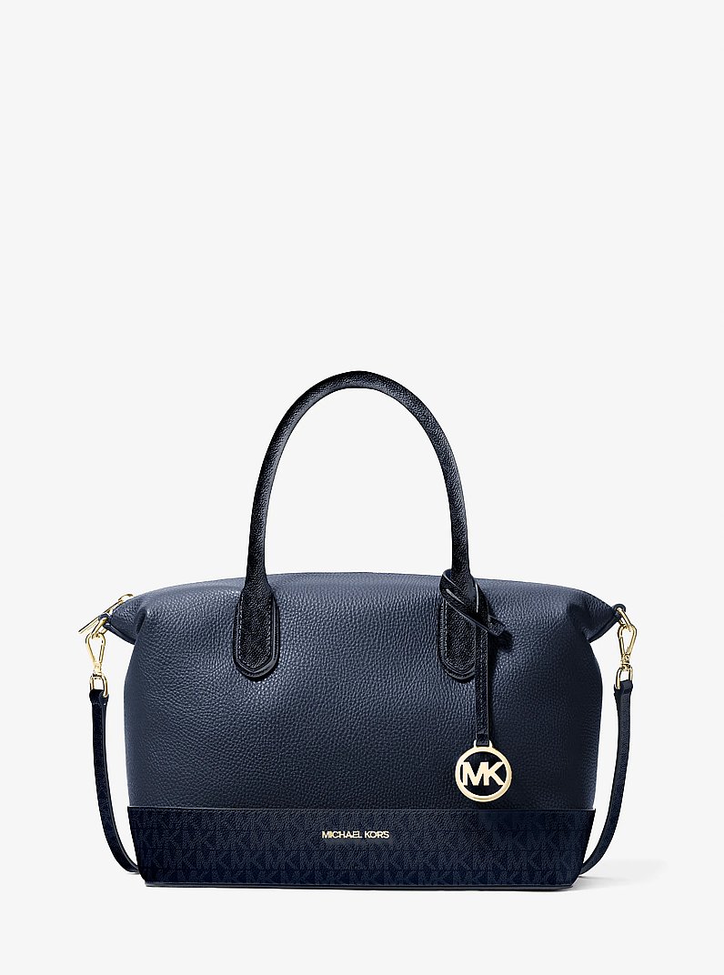 Hyde Medium Pebbled and Signature Logo Satchel in NAVY | Michael Kors