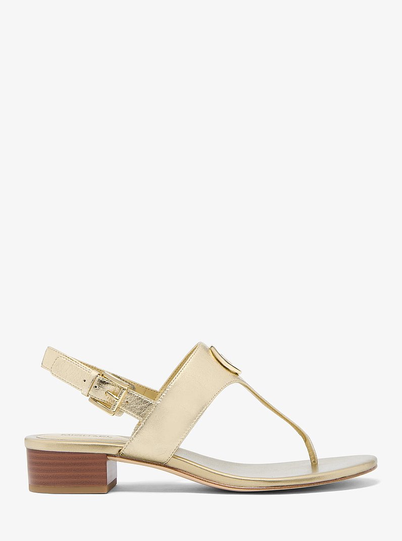 Hannah Metallic Nylon Blend T-Strap Sandal in PALE GOLD | Michael Kors