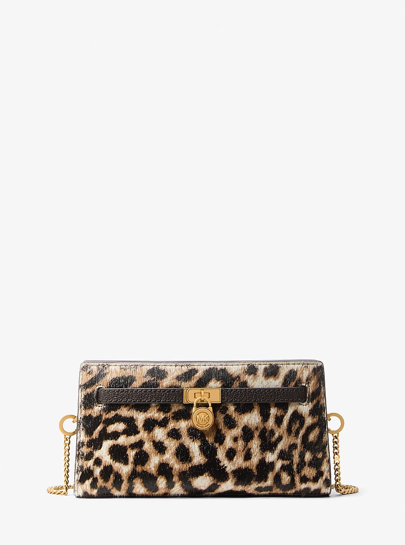 Hamilton Moderne Extra-Small Leopard Print Calf Hair Convertible Crossbody Bag in BURNT KHAKI | Michael Kors