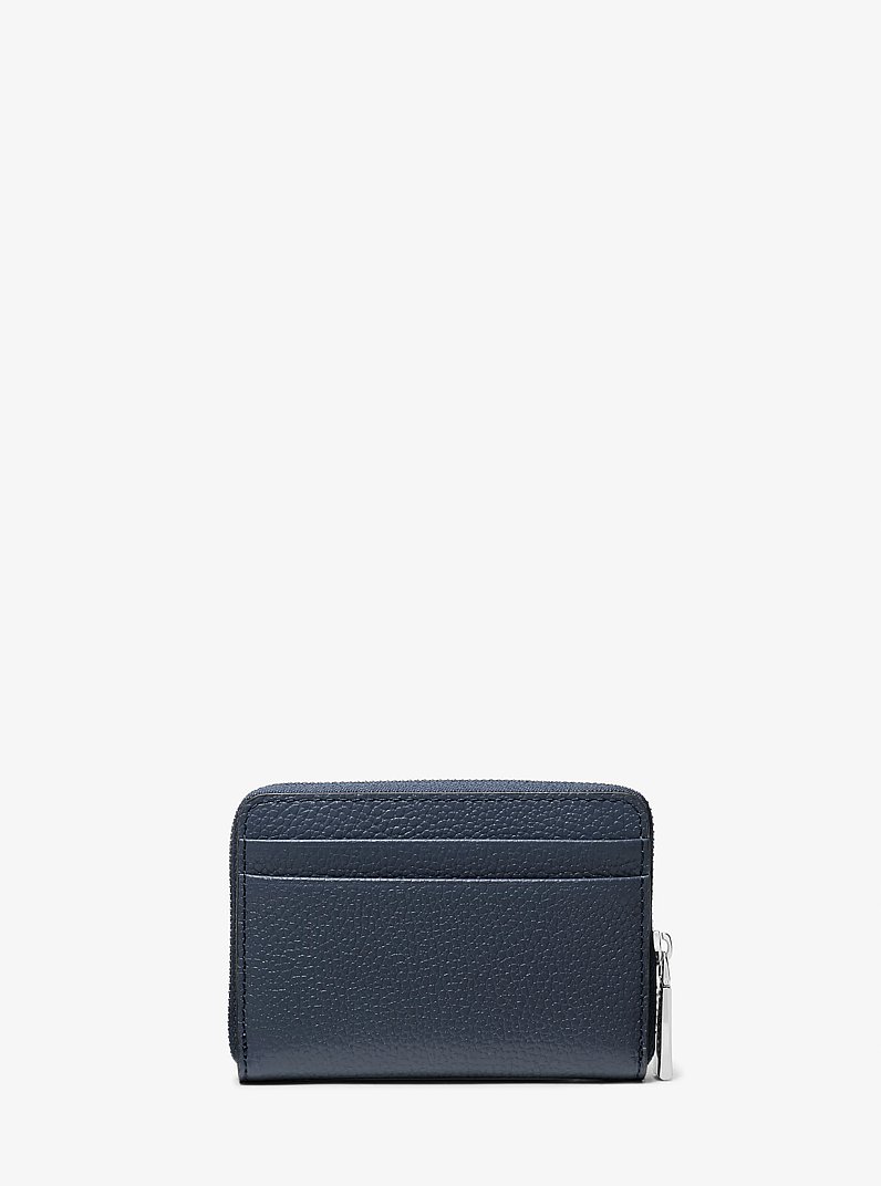 Jet Set Small Pebbled Leather Zip-Around Card Case in NAVY | Michael Kors