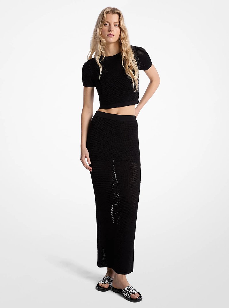 Crocheted Viscose Blend Maxi Skirt in BLACK | Michael Kors