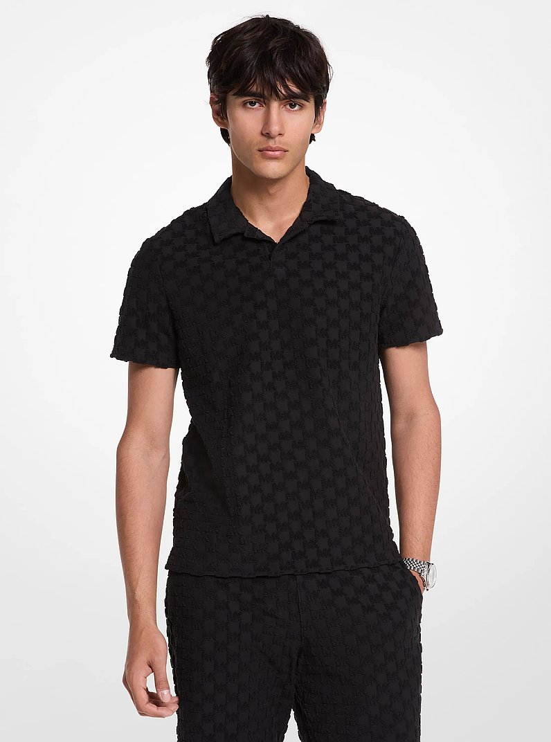 Polo de jacquard de algod&oacute;n de rizo con logotipo in NEGRO | Michael Kors