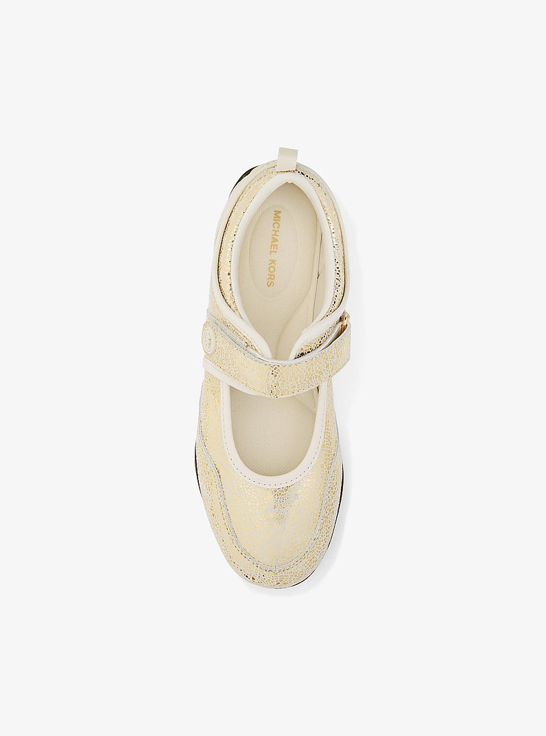 Kyler Crackled Metallic Leather Slip-On Trainer in PALE GOLD | Michael Kors