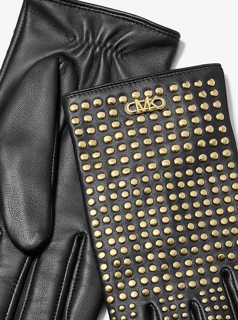 Studded Leather Gloves in BLACK | Michael Kors