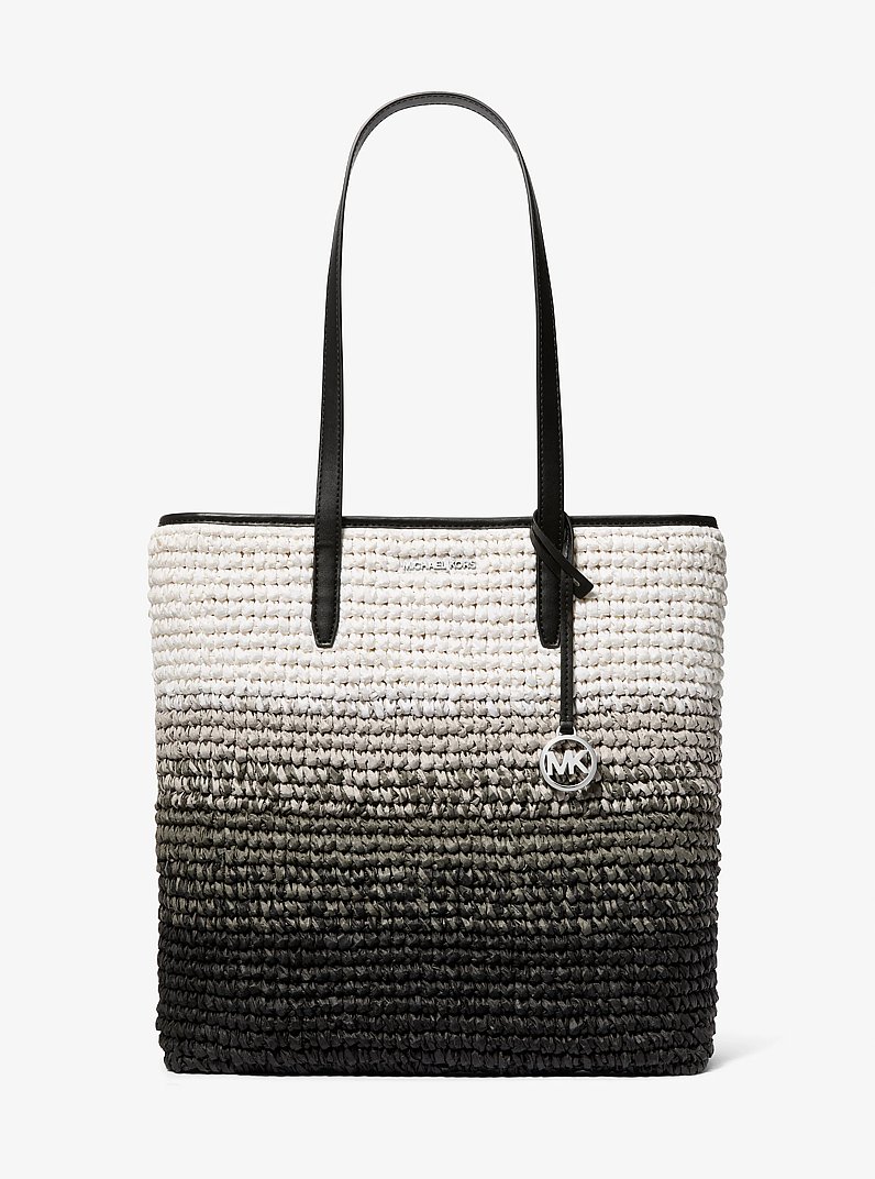 The Michael Large Ombr&eacute; Straw Tote Bag in BLACK | Michael Kors