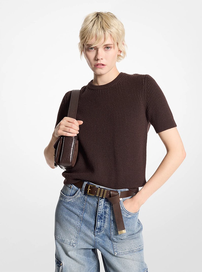 Wool Short-Sleeve Sweater in CHOCOLATE | Michael Kors