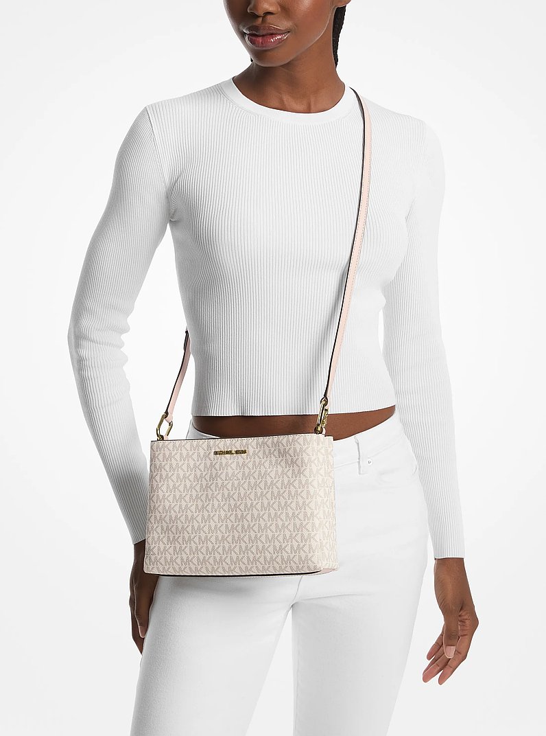 Trisha Medium Logo Crossbody Bag in PWD BLSH MLT | Michael Kors