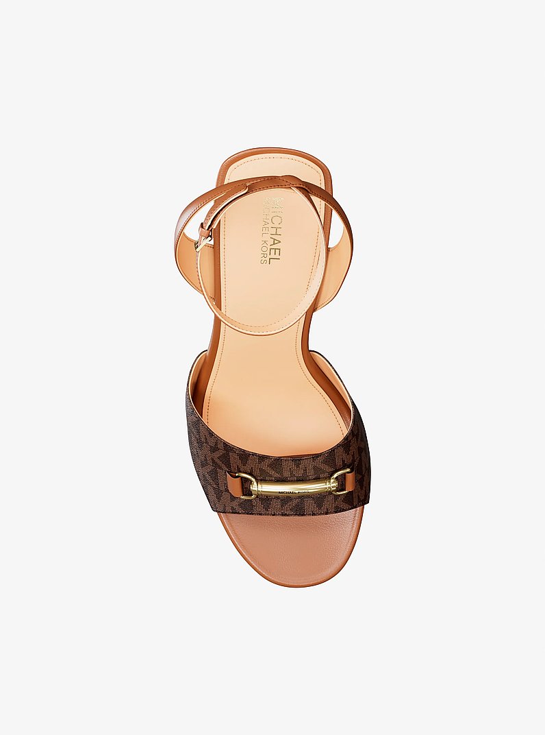 Sandale &agrave; talon compens&eacute; Carson &agrave; logo Signature in BRUN | Michael Kors