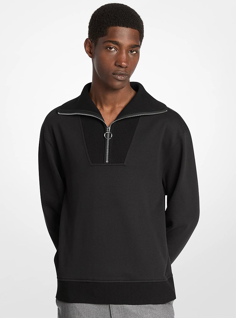 Cotton Terry Funnel Neck Sweater in BLACK | Michael Kors