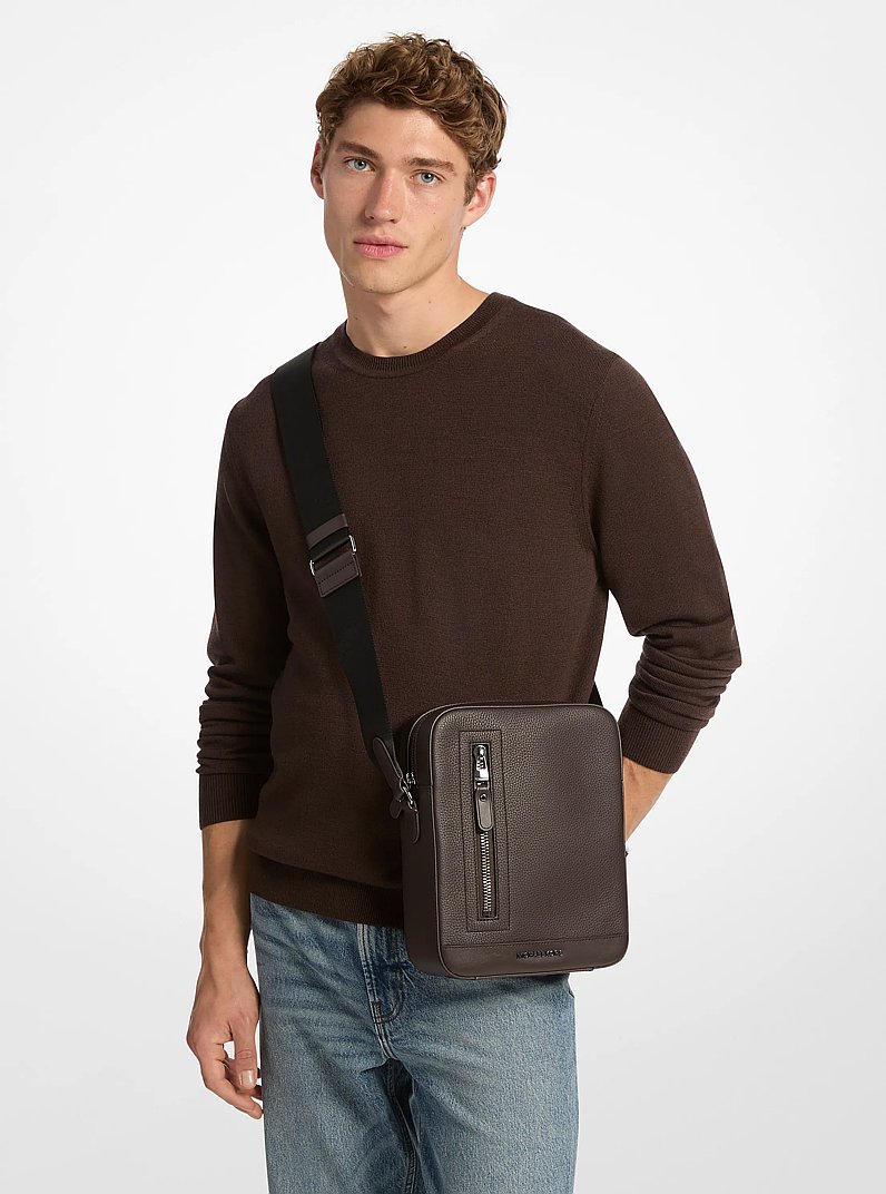 Hudson Pebbled Leather Flight Bag in CHOCOLATE | Michael Kors