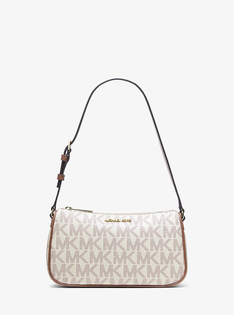 Jet Set Medium Signature Logo Pochette in VANILLA/LUGGAGE | Michael Kors