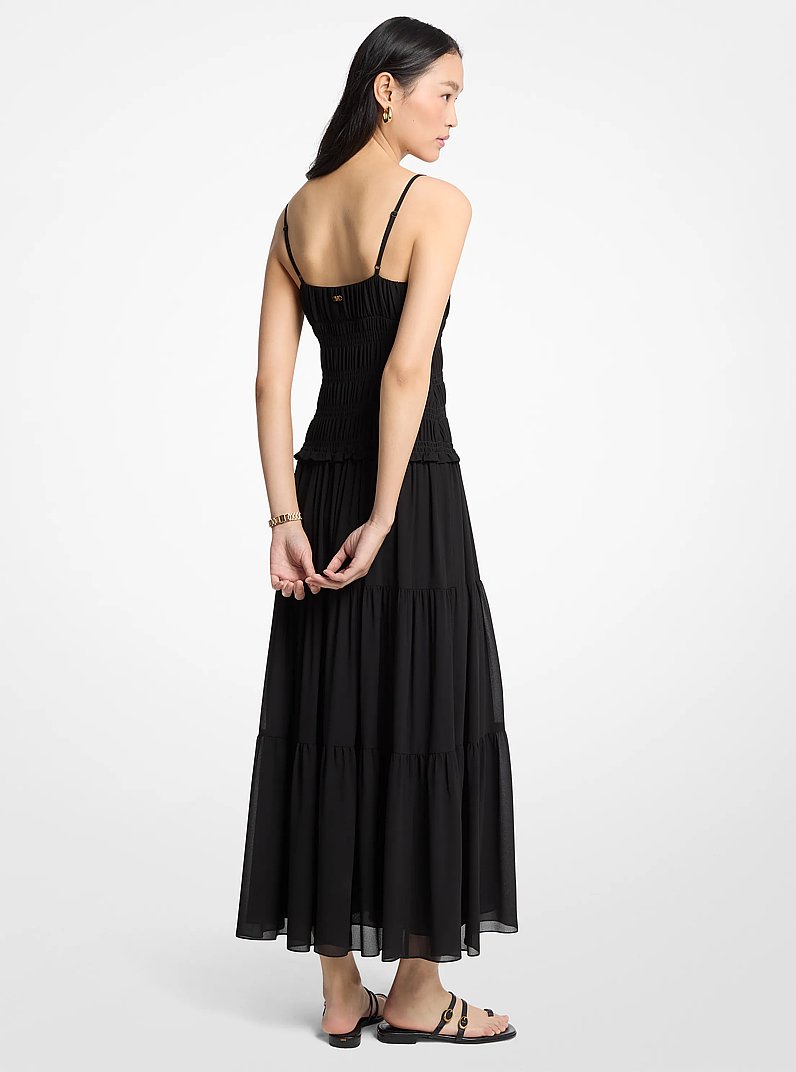 Smocked Georgette Maxi Dress in BLACK | Michael Kors