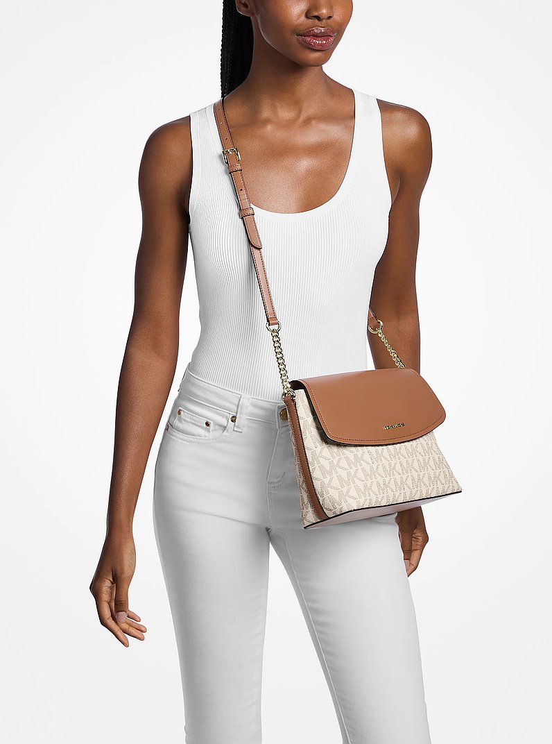 Borsa a spalla Ida convertibile con stampa logo in VANIGLIA/CUOIO | Michael Kors