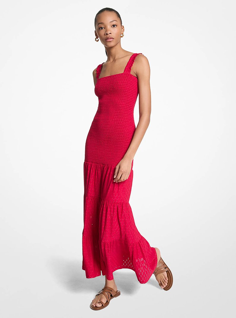 Smocked Tiered Maxi Dress in WHITE - Sale | Michael Kors [US]