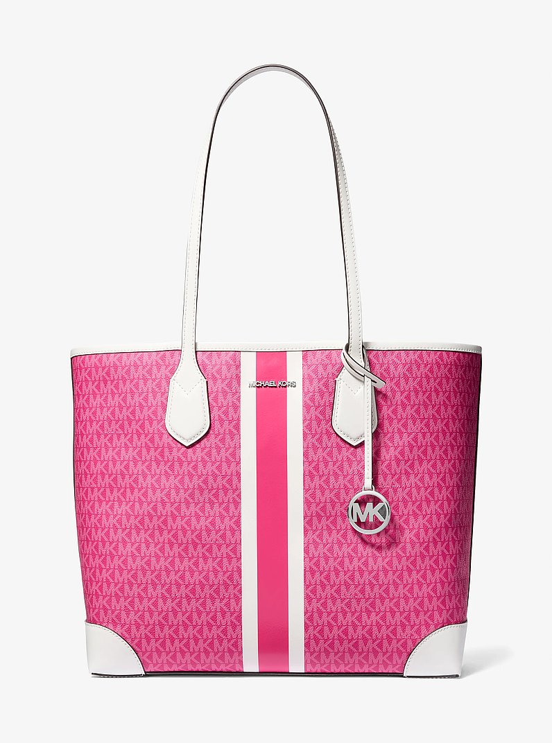 Eva Large Signature Logo Stripe Tote Bag in DRAGONFRUIT | Michael Kors