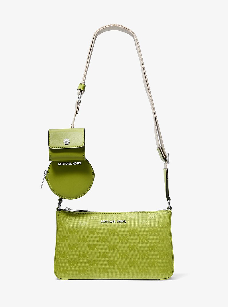 Jet Set Woven Logo Nylon Crossbody Bag with Case for Apple Airpods Pro&reg; in LIME | Michael Kors