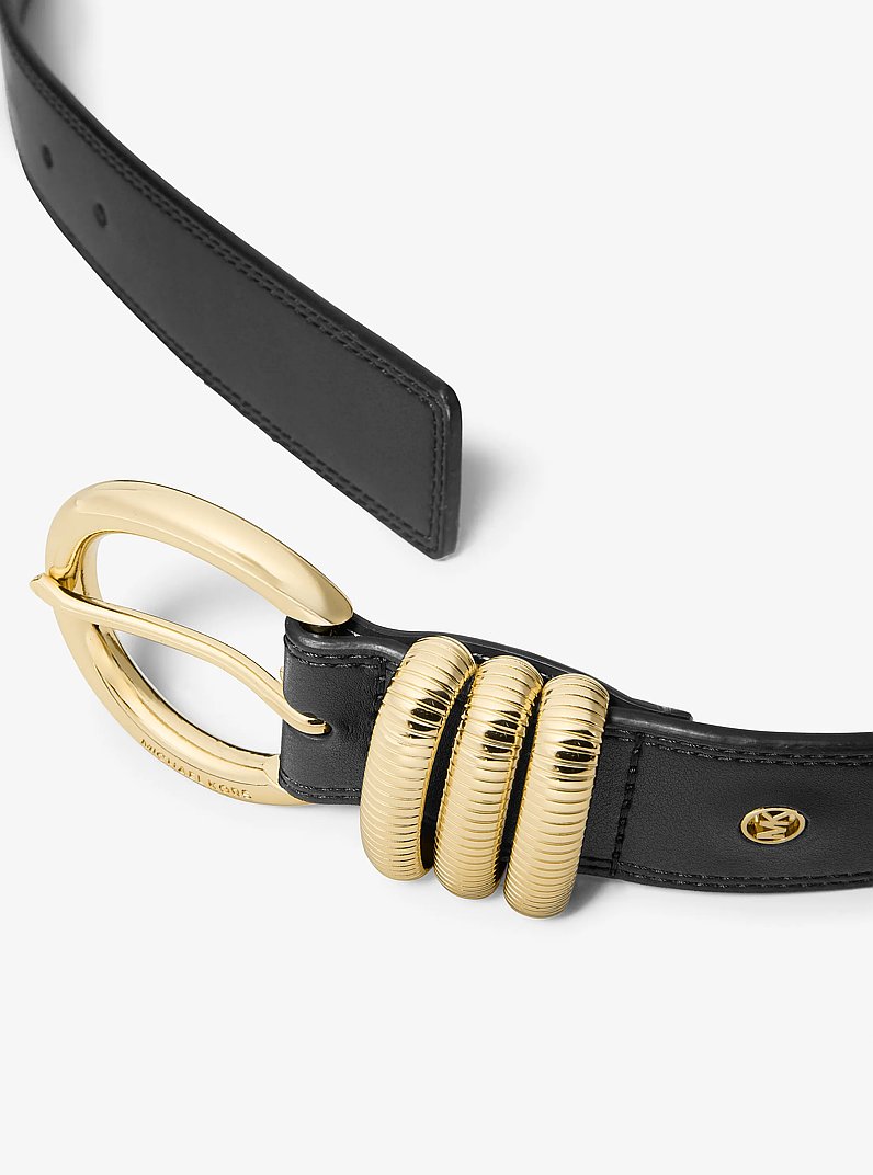 Leather Belt in BLACK/GOLD | Michael Kors