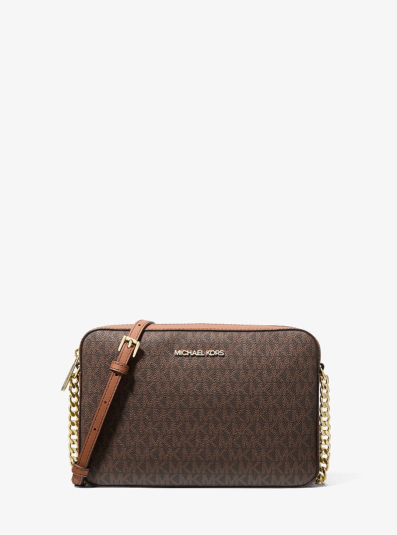 Jet Set Large Printed Logo Crossbody Bag in BROWN | Michael Kors