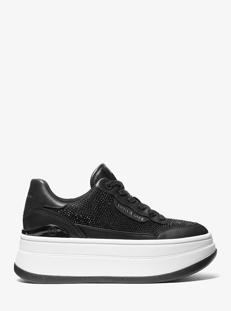 Hayes Embellished Leather Sneaker in BLACK | Michael Kors