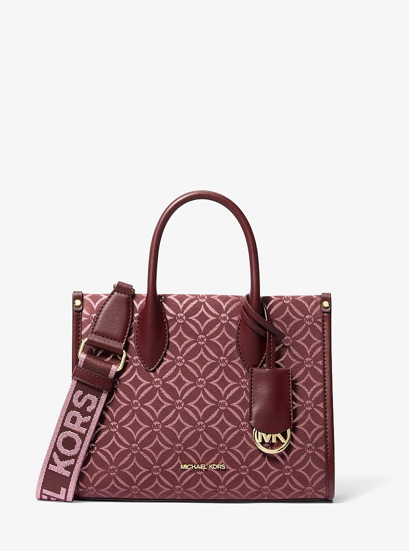 Mirella Small Metallic Logo Jacquard Crossbody Bag in OXBLOOD MLTI | Michael Kors