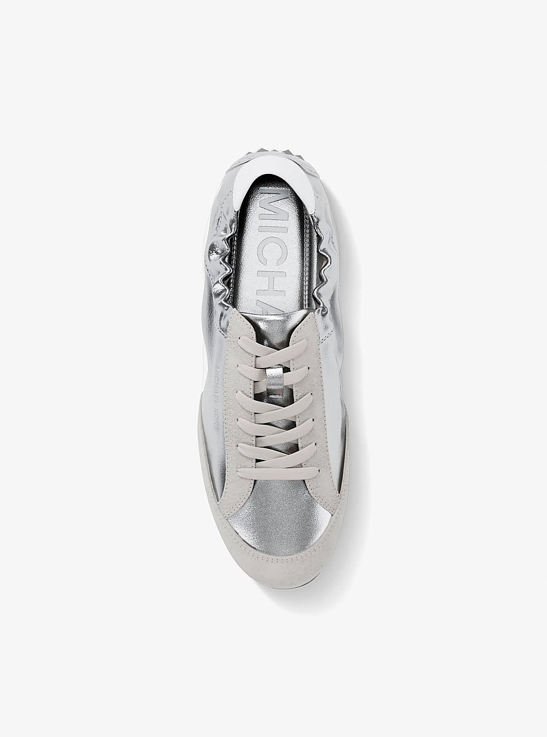 Susie Metallic Leather Trainer in SILVER | Michael Kors