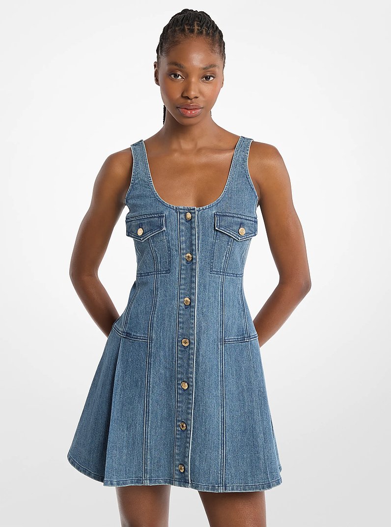 Minivestido de denim con pliegues in AZUL CREP&Uacute;SCULO LAVADO | Michael Kors