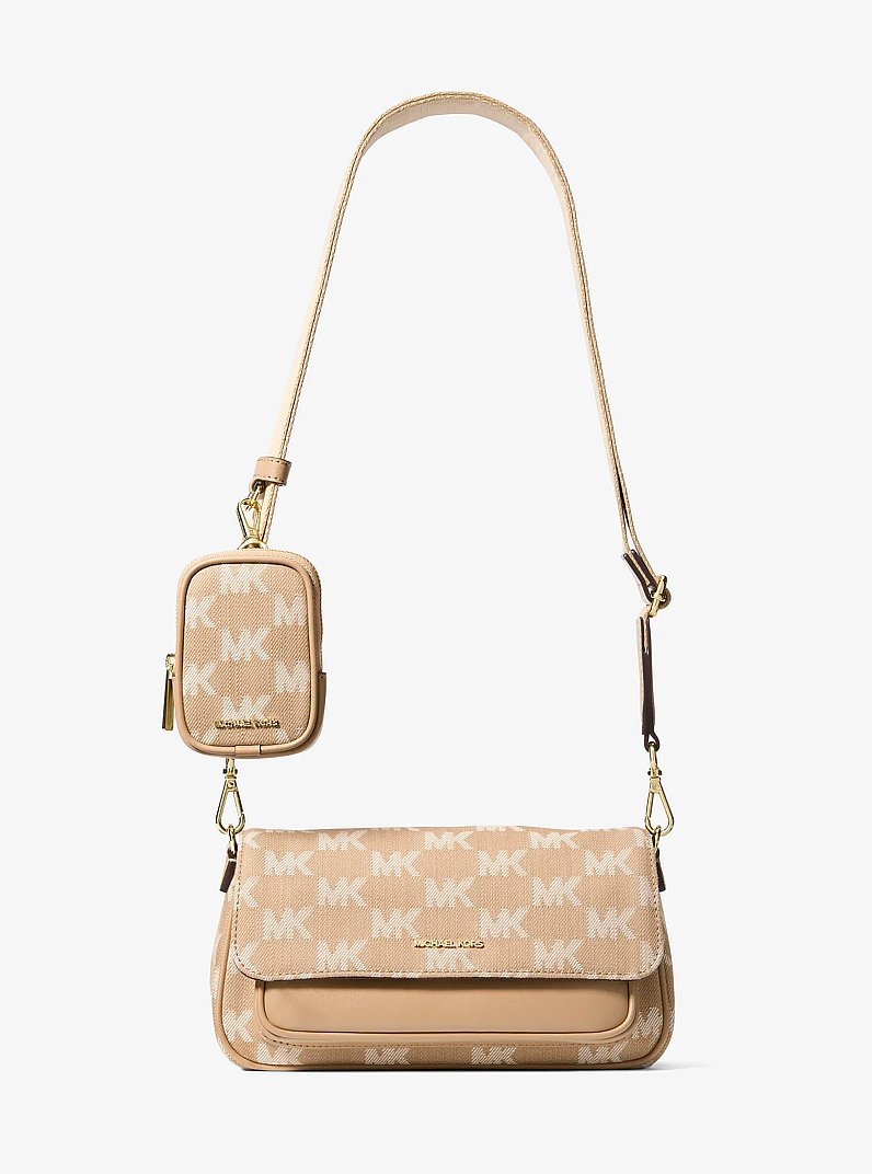 Jet Set Travel Small Logo Jacquard Denim Crossbody Bag With Pouch in CAMEL | Michael Kors
